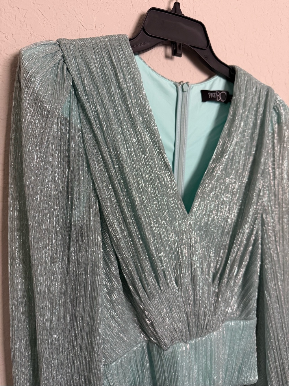 PatBO Blue Silver Metallic Lurex Plunge Bodysuit Size L Designer Disco Luxury - Picture 3 of 8